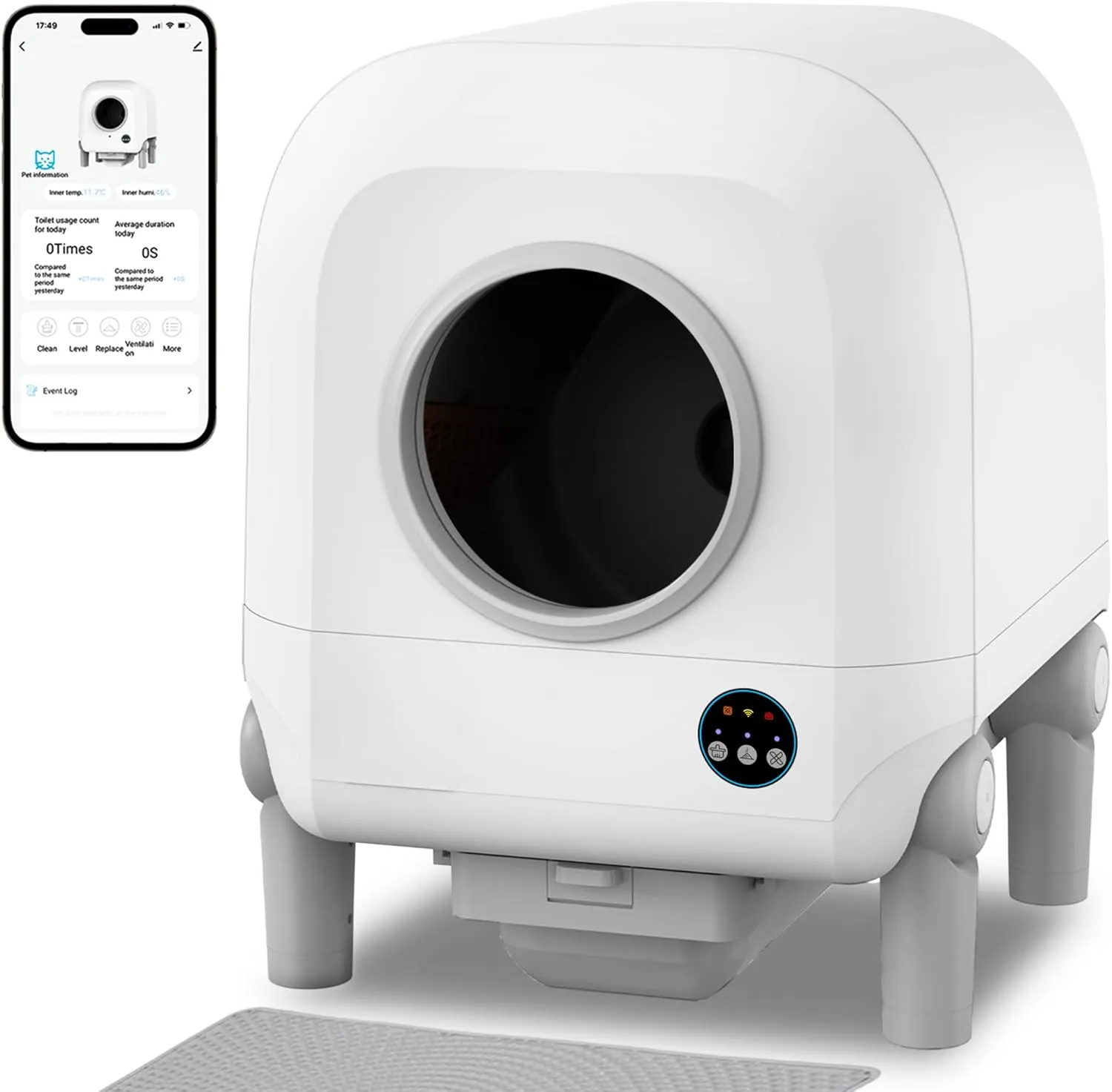 Self Cleaning Litter Box, Automatic Cat Litter Box Self Cleaning for Multiple Cats, with Safety Protection, App Control, 5 Rolls of Garbage Bags