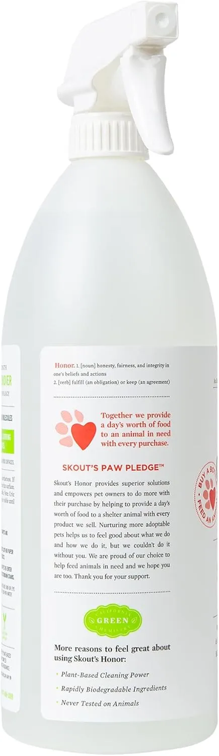 SKOUT'S HONOR Pet Stain and Odor Remover - Powerful Cleaner for Dog Urine, sweat, and other messes, Destroys and Removes Odor and Stain Molecules, Eco-Friendly Formula for Carpets and Home, 35oz