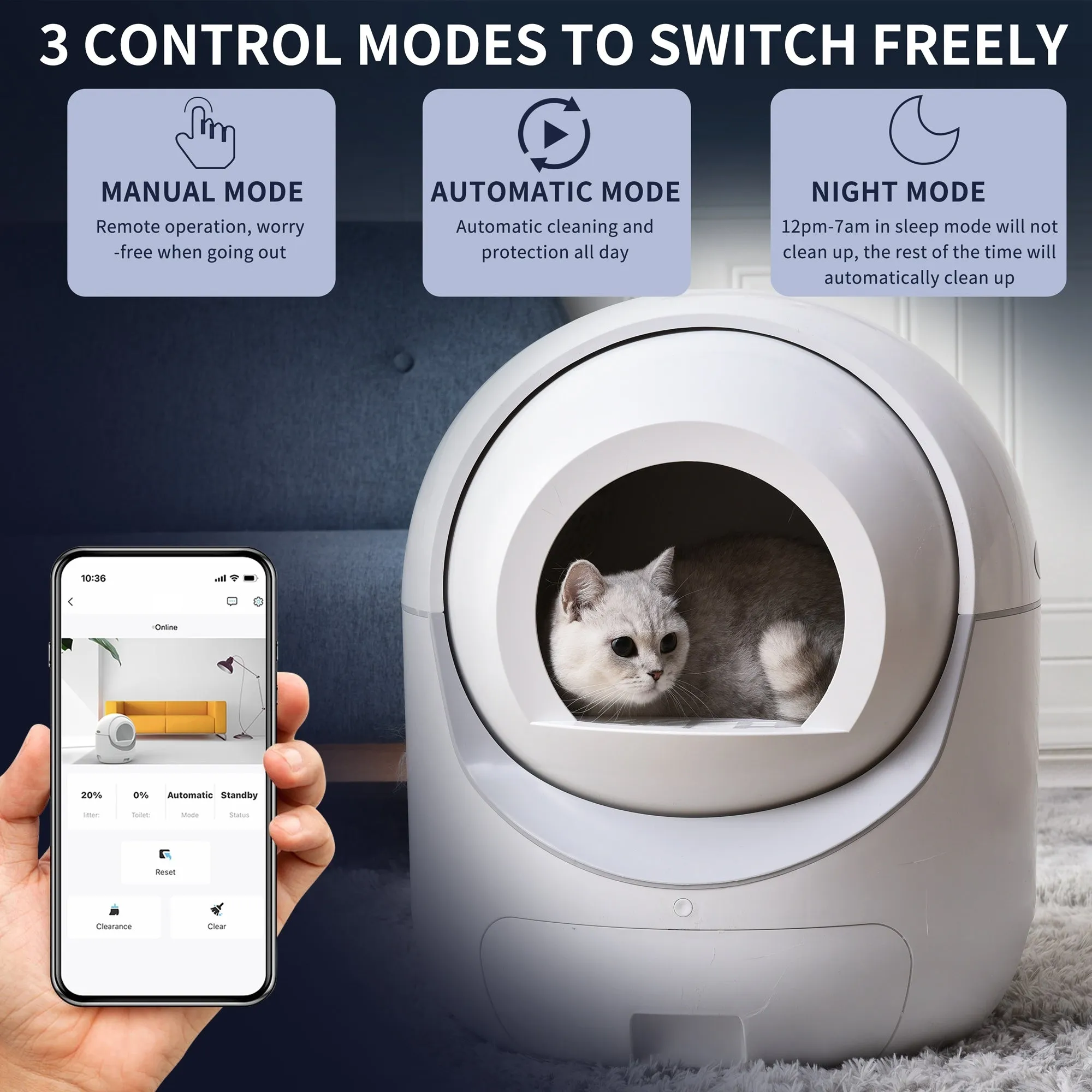 Smart App control Self-Cleaning Automatic Litter Box for Multiple Cats
