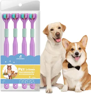 Three-Sided Dog Toothbrush, Great Toothbrush for Large and Medium Dogs, Dog Tooth Brushing Kit for Cleaning Your Dog's Teeth, for Daily Care of Your Dog's Mouth. Purple, 4 Pcs L