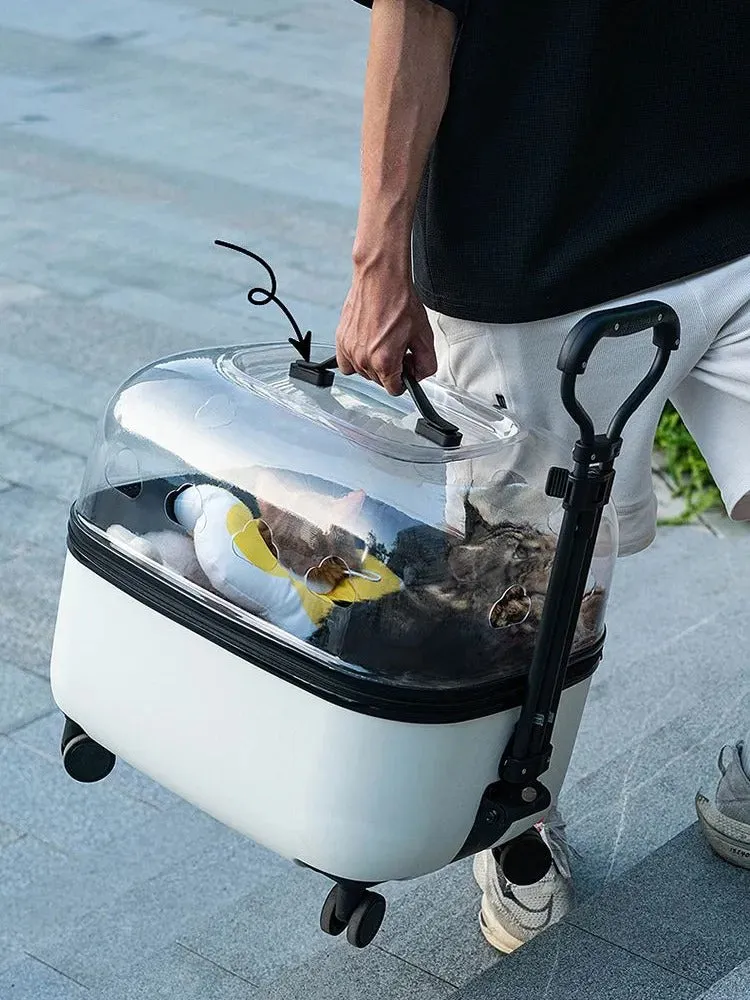 Transparent Pet Stroller – Spacious Travel Suitcase for Cats & Dogs | Portable Pet Carrier with Trolley Design