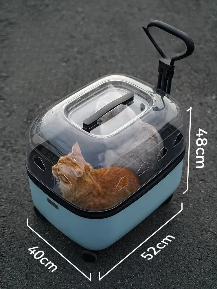 Transparent Pet Stroller – Spacious Travel Suitcase for Cats & Dogs | Portable Pet Carrier with Trolley Design