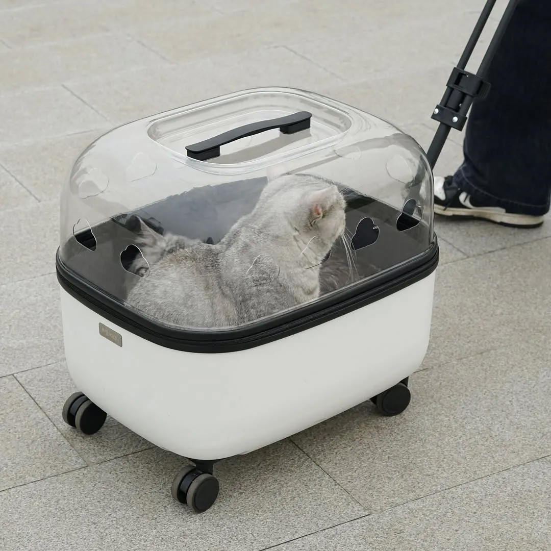 Transparent Pet Stroller – Spacious Travel Suitcase for Cats & Dogs | Portable Pet Carrier with Trolley Design