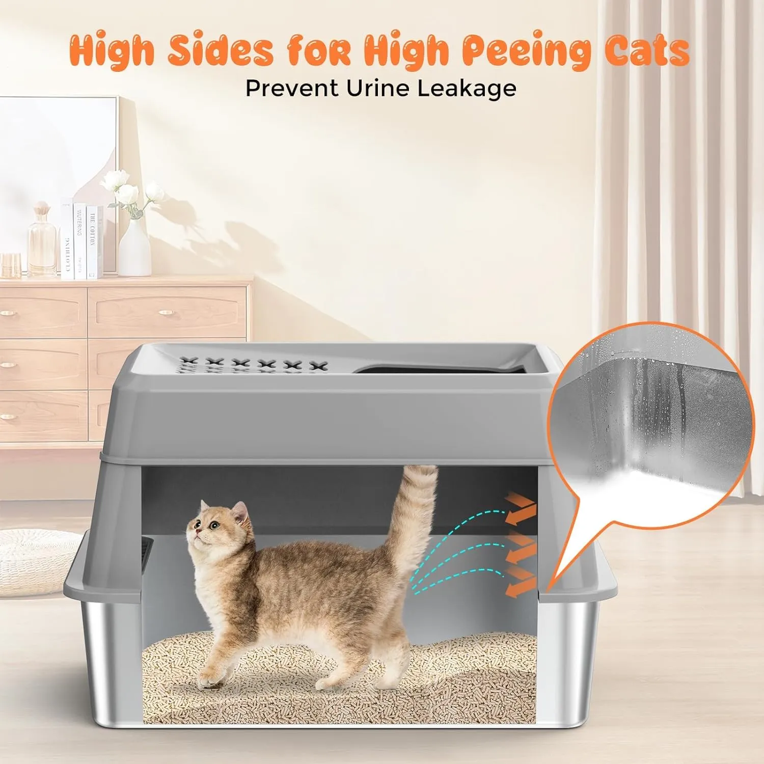 URPOWER Stainless Steel Cat Litter Box with Lid Extra Large Enclosed Litter Box for Cats Non-Sticky Metal Pan with High Sided Enclosure & Scoop, Front & Top Entry, Anti-Leakage, Easy Cleaning
