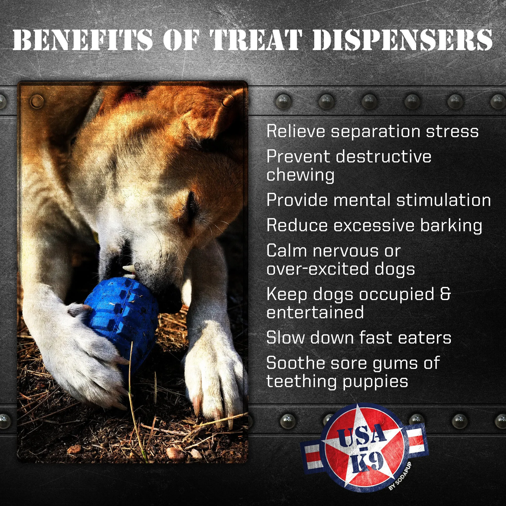 USA-K9 Grenade Durable Rubber Chew Toy & Treat Dispenser - blue