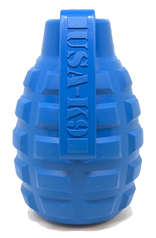USA-K9 Grenade Durable Rubber Chew Toy & Treat Dispenser - blue