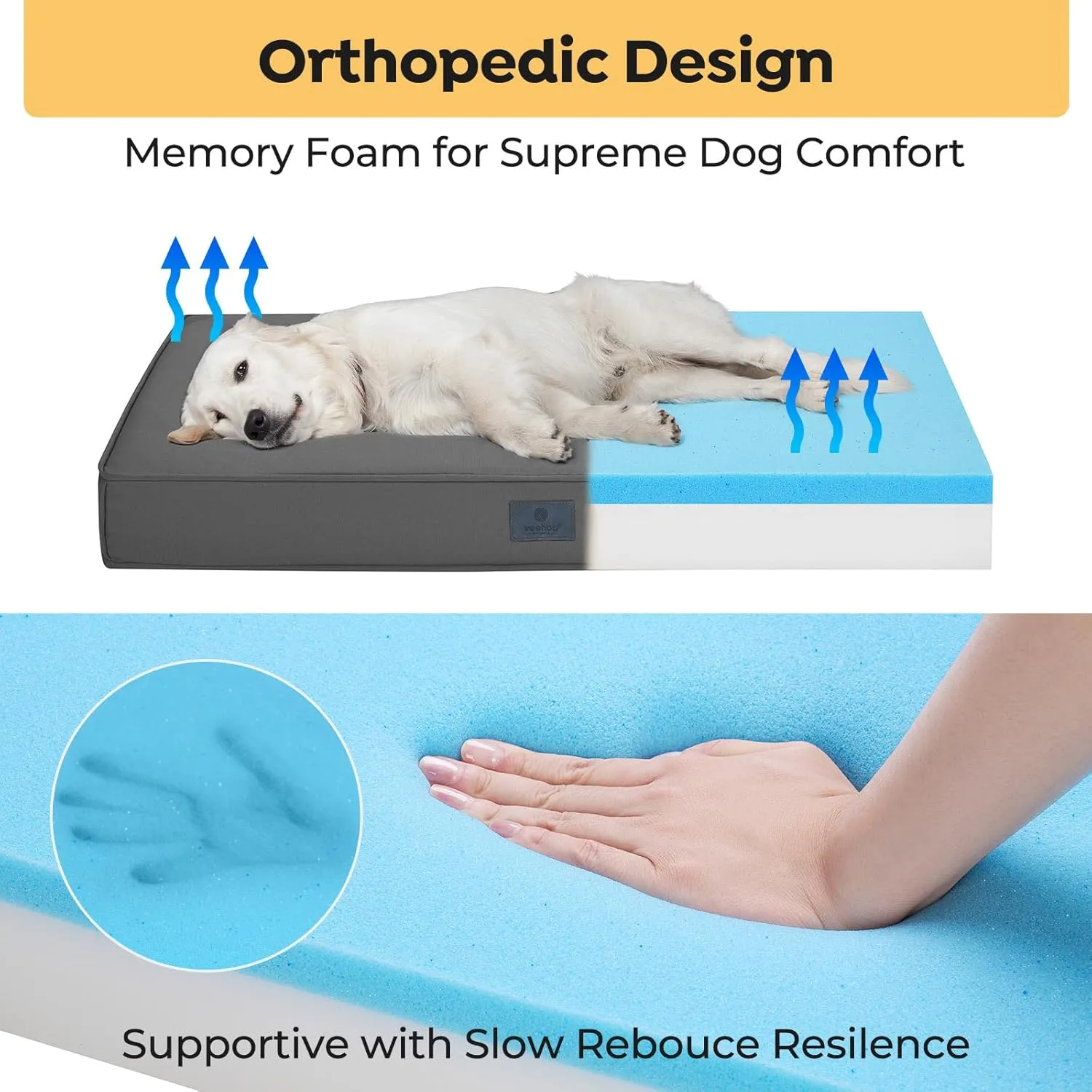 Veehoo Chew Proof Dog Bed for Crate - Durable XXL With Hidden Zipper, Outdoor Waterproof, Removable Washable Cover, Memory Foam for Large Dogs