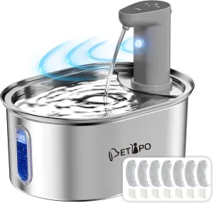 Wireless Cat Water Fountain, 3.2l/108oz Stainless Steel Pet Water Fountain, Rechargeable Battery Operated Cat Fountain with Motion Sensor, Ultra-Quiet Cordless Automatic Dispenser, 6 Filters 6 Sponges