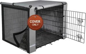yotache 30" Double Door Dog Crate Cover - 600D Waterproof Polyester Privacy Kennel Cover with Anti-Slip Straps | Machine-Washable Pet Cage Accessories for Indoor/Outdoor (Gray, Crate Not Included)