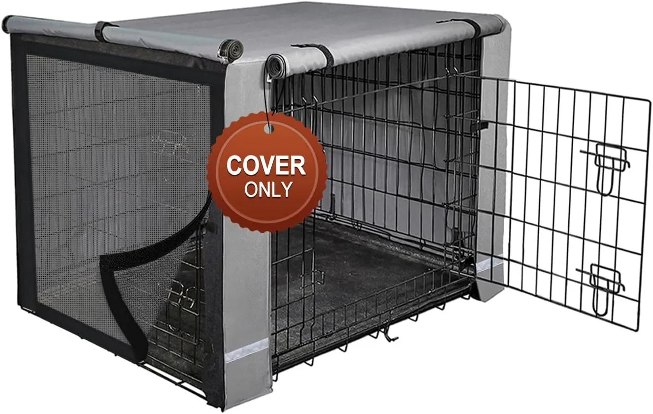 yotache 30" Double Door Dog Crate Cover - 600D Waterproof Polyester Privacy Kennel Cover with Anti-Slip Straps | Machine-Washable Pet Cage Accessories for Indoor/Outdoor (Gray, Crate Not Included)